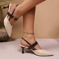 Elegant Pointed Toe Sling Back Pumps Women 2025 Summer Metal Decoration High Heel Pumps French Retro Party Dress Shoes Size 42 36