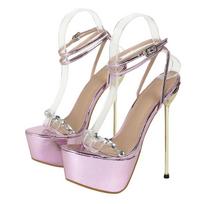 Madingi Liyke Podiumo Stiliaus Violetiniai Platforminiai Aukštakulniai Skaidrios Basutės Moterims Seksualios Atvirais Pirštais Vestuvių Banketo Avalynė Zapatos Mujer 34 violetinė