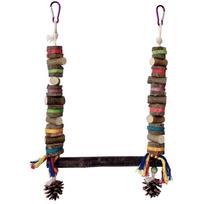 Parrot Cage Toy Natural Wood Chewing Swing Colorful Bird Block with Pinecones For Small to Large Parrot Entertainment 1