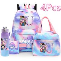 4 vnt./rinkinys K-Pop spausdintas kuprinė Rankinė Pieštukinė 750 ml vandens buteliukas Paaugliui Berniukui Mergaitei Mokyklinė kuprinė Didelės talpos vandeniui atsparus Kuprinė Vaikiška Dovana