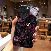 Tamsaus rožinio rašto grūdinto stiklo telefono dėklas, skirtas iPhone 17 16 15 14 13 12 11 Pro Max 17 Air 7 8 Plus XR XS X Dangtelis iPhone 13 Pro