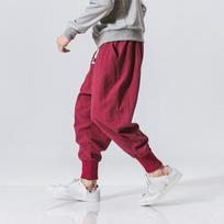 Medvilninės lininės haremo kelnės Vyriškos tvirtos elastinės juosmens Gatvės apranga Bėgiotojai Nauji Baggy-Crop-Ctch Kelnės Laisvalaikio kelnės Vyrai M raudona