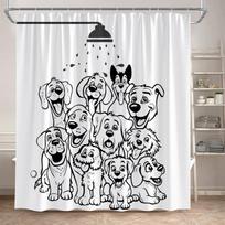 Funny Bathing Dogs Shower Curtain Cute Cartoon Animals Pet Painting Art Kids Bath Curtains Fabric Home Bathroom Decor with Hooks 90x180cm-35x70in