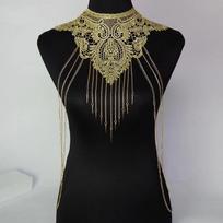 Gold Lace Trim Multi-Layer Fashionable Tassel Necklace For Women Body Chain Jewelry Accessory Elegant Trendy Jewelry