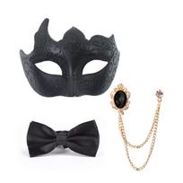 3 piece set Half Face Dance Mask Brooch Set Gentleman Painted Masquerade Prom Mask Party Cosplay Glossy Mask Bow Tie Set