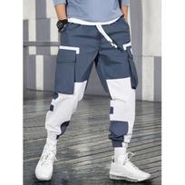 2026 Fashionable Men's Cargo Pants with Multiple Pockets and Contrasting Colors, Cuffed Casual Pants S