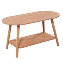 Coffee Table for Living Room MDF PVC 2 Tier Farmhouse Modern Oval Center Table for Small Space Home Office