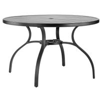 Outdoor Patio Dining Table, 120cm Round Metal Steel Slat Backyard Bistro Tables, with 38mm Umbrella Hole, Outside All-Weather Large Furniture for Lawn