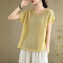T-shirt Women Versatile Summer Casual Large Size Loose Round Neck Pullover Short-sleeved Tops S