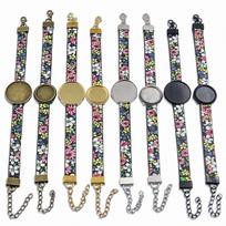 7-Color Resin Flower Lace Leather Bracelet Accessories (18mm & 25mm) 18mm Antique Cyan Base Tray