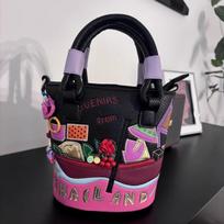 Women's New Bag Versatile Fashion Bucket Bag Small Splicing Embroidery Three-dimensional Women's Crossbody Handheld Shoulder Bag