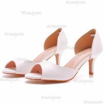 6CM Peep Toe High Heel Sandals Women's White Wedding Shoes Elegant Tacones Slip-on Bridal Shoes Size 36-43 Zapatos De Mujer 36