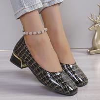 Large size fashion square head thick heel light mouth single shoes women's autumn new casual snake pattern bright leather high heels 36