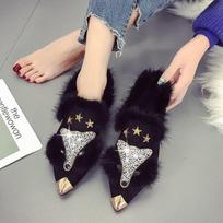 Women Ankle Boots Crystal Fox Head Women Boots Winter Fashion Metal Pointed Toe Fluffy Plush High Heel Ladies Wedding Party Shoe 35