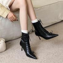 Fashion Pointed Toe Women Ankle Boots With Thin Heels Shoes Fashion Lace Up Modern Ladies Short Boots Female Pumps Shoes 35