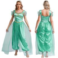 Womens Belly Dance Jumpsuit Sequin Tulle Pumpkin Pants Halloween Arabic Cosplay Romper S