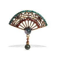 Chinese style ethnic rhinestone pearl retro fashion fan brooch cheongsam jacket accessories brooch pin