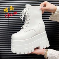 Fashion Cosplay Platform Boots Women's Chunky Sole Height Increasing Boots Waterproof Leather Gothic Short Boots for Big Size for daily use 35