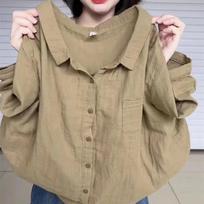 Loose Fit Cotton Linen Five-Quarter Sleeve Shirt for Women Korean Style Vintage Collar Outerwear Shirt Age-Defying Top S