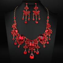 European and American Luxury Exaggerated Temperament Rhinestone Large Necklace Earrings Set Bridal Dress Banquet Accessories 45CM