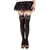 Women Sexy Cat Tail Gipsy Mock Knee High Hosiery Pantyhose Tattoo Leggings Tights black