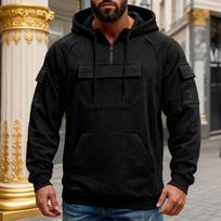 Men Half Zip Hooded Multi Pocket Cargo Sweatshirt S