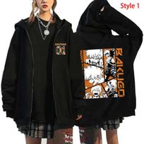 Anime Deku Bakugou Katsuki Todoroki Shoto Print Zipper Sweatshirt Women Men Autumn and Winter Long Sleeve Loose Coat S