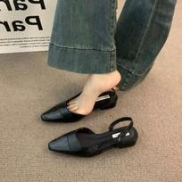 Low Heel Baotou Sandals Women's French Nude Color Pointed Small Fragrant Style Ladies Thick Heels Back Air Style Single Shoes 34EU/CN35