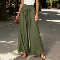 High Waist Wide Leg Pants for Women with Paperbag Waistband and Self Tie Belt Casual Loose Fit Trousers for Daily Wear S