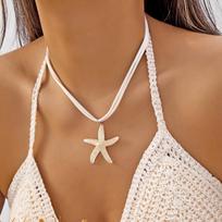 Bohemian Colorful Resin Starfish Pendant Necklace for Women Fashion Simple Double Layer Rope Chain Choker Beach Party Jewelry