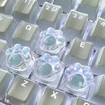 1/4 Pcs Cute Translucent Cat Paw Keycap Resin Pink Blue Mechanical Keyboard Key Cap Cross Axis Cartoon ESC WASD Keycaps
