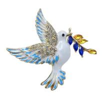 Women Brooch Bird Wing Pigeon Shape Suit Pin Sparkling Rhinestones Inlaid Retro Style Peace Symbol Brooch Woolen Coats Accessory