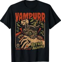 Vampurr Bites Again! Funny Cat Halloween Vintage Graphic T-Shirt XXXXL