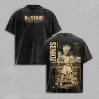 Anime T-shirt Senku Ishigami Vintage Washed Oversized T Shirt Men Clothing Summer Short Sleeve Cotton Clothes S