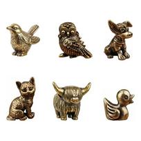 Pack of 6 Brasses Animal Hinge Toppers Decorations Handcrafted Miniature Sculptures Door Hinge Head for Home Bookshelf Display 1