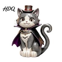 Dark Style Collectibles Vintage Witch Cat Halloween Decoration Small Wooden Gothic Figurine for Farmhouse Mantel Bookshelf Table Desktop E