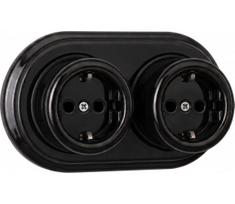 Elhard - Dvigubas keraminis retro namų elektros lizdas su SCHUKO rėmeliu 230V, juodas