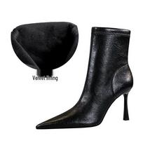 Retro Europos ir Amerikos Stiletto Ankle Boots su Šoniniu Užtrauktuku - Moteriški Žieminiai Smailianosiai Aukštakulniai Trumpi Batai 38