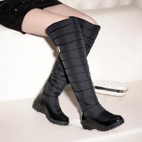 New down cloth knee boots thick hair snow boots slope heel casual boots 35