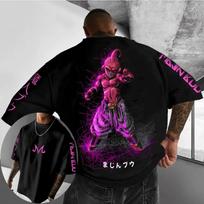 Men's T-shirt Majin Buu print anime summer boy short sleeved shirt XS black