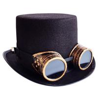 Vintage Unisex Steampunk Top Hat Goggles Victorian Black Costume Hat Accessories black