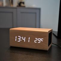 WOOD SHOW Bluetooth Speaker Stylish Wireless Clock with Alarm Qi International Radio Law USB Powered 5.0 Clock, Speaker, Multi-Function Thermometer,