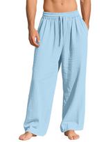 Men's Linen Loose Casual Sports Pants with Pockets and Drawstring - Solid Color Trendy Business Pants Small