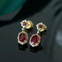 Original Latest Ruby Set Diamond Oval Women'S Earrings Classic Vintage Classic Shiny Engagement Bridal Wedding Occasion Luxurious JewelryVintage