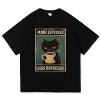 Summer Clothes Funny Cat More Espresso Less Depresso Printed Kids Tshirt Aesthetic Vintage Cartoon Cute Children's Clothing Tops S