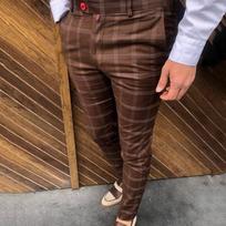 Men's Fashion Stretch Dress Pants Slim Fit Plaid Pants Business Suit Pants Casual Golf Pants L