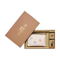 COACH clutch bag Boxed 16 Vegetable Print Wrist Coin Purse with Charm Peripheral Gift Box Pack Coated Canvas and Leather Small Women's White White