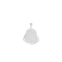 S925 Sterling Silver Green Chalcedony Laughing Buddha Pendant Necklace for Women - Maitreya Sitting Buddha Sweater Chain Jewelry 925 Silver white
