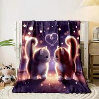 Two fluffy kittens facing each other under glowing lights and a heart. for all seasons blanket lunch break throw gift 80cm x 120cm