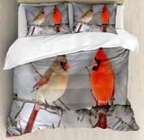 Cardinal Duvet Cover Set Red Bird Bedding Set For Child Youth Pine Tree Comforter Cover Animal Snow King Size Soft Quilt Cover EU single(135x200cm)